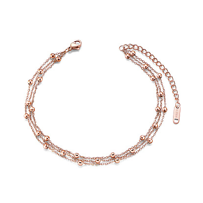 SHEGRACE Titanium Steel Multi-Strand Anklet, with Cable Chains and Round Beads(Chain Extenders Random Style)