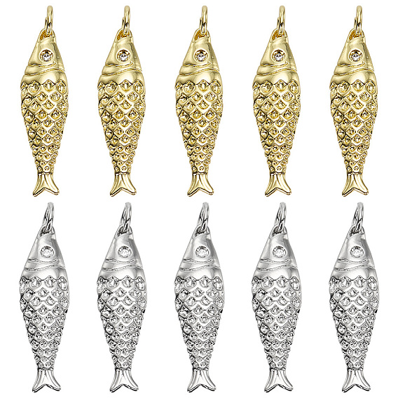 10 шт. 2 цвета стойки, латунные подвески, без кадмия и без свинца, рыбы прелести, долговечный, с целью перехода в кольце