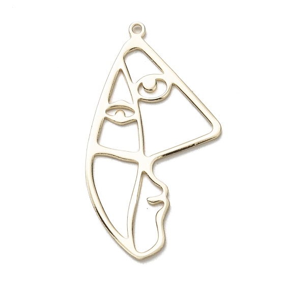 Brass Pendants, Open Back Bezel, For DIY UV Resin, Epoxy Resin, Pressed Flower Jewelry, Human Face, Abstract Face, Long-Lasting Plated