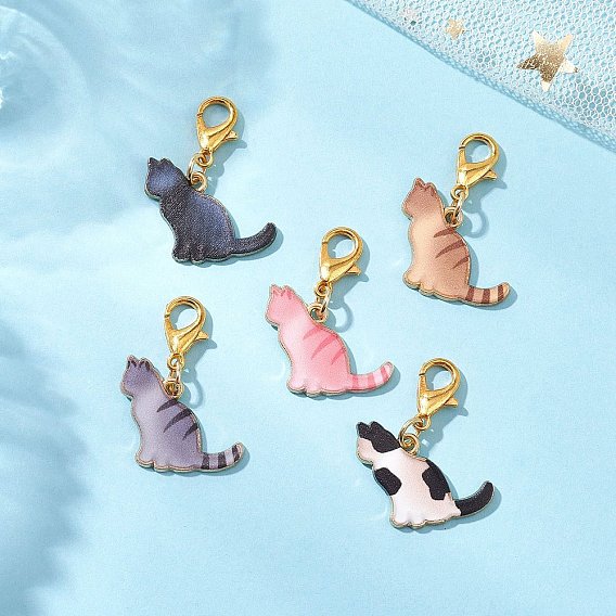 5 шт 5 цвета формы кошек сплав эмаль подвеска украшения, Подвески с застежками-когтями омара для украшения сумок