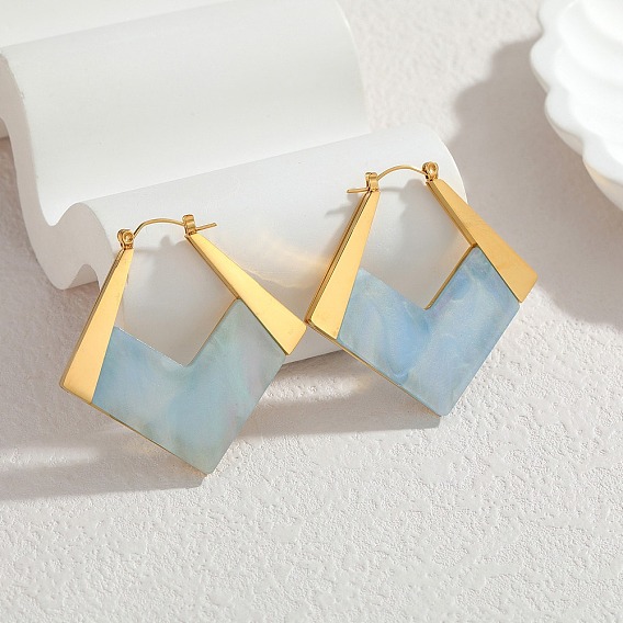 304 Серьги-кольца из нержавеющей стали и акрила, ромб, золотые