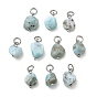Natural Larimar Pendants, Nuggets Charms with 304 Stainless Steel Open Jump Rings