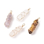 Natural & Synthetic Mixed Stone Double Terminal Pointed Pendants, Bullet Charm, with Copper Wire Wrapped