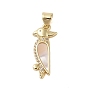 Brass Micro Pave Clear Cubic Zirconia Pendants, Cadmium Free & Lead Free, with Shell, Brid