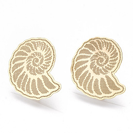 Brass Stud Earring Findings, with Loop, Snail, Nickel Free