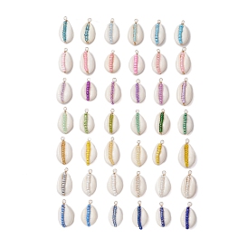 Natural Cowrie Shell & Glass Seed Beads Pendants, Shell Shaped Charms