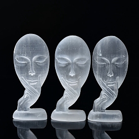 Hand Holding Face Mask Natural Selenite Figurines, Reiki Energy Stone Display Decorations, for Home Feng Shui Ornament