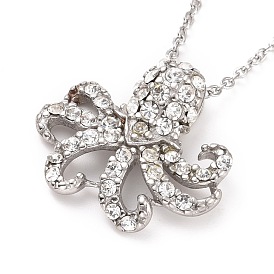 Collar con colgante de pulpo de diamantes de imitación de cristal, 304 joyería animal de acero inoxidable para mujer