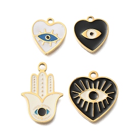 PVD Vacuum Plating 201 Stainless Steel Pendants, with Enamel, Eye Charm, Real 18K Gold Plated