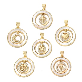 Латунные микро проложить кубического циркония подвески, с оболочкой, плоские круглые прелести, реальный 18 k позолоченный, стойки покрытие, прочное покрытие, без кадмия и без свинца