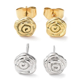 304 Stainless Steel Stud Earrings, Rose Flower