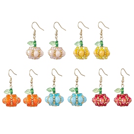 304 серьги-подвески в форме тыквы из нержавеющей стали, с акриловыми и стеклянными бусинами, золотые