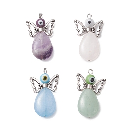 4 подвески из натуральных драгоценных камней, ангел, с ручной работой в технике лэмпворк и сплавом в тибетском стиле