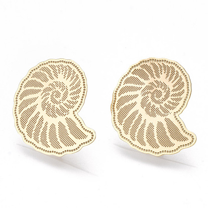 Brass Stud Earring Findings, with Loop, Snail, Nickel Free