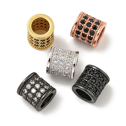 Латунные бусины с микропаве, прозрачные/черные европейские бусины с кубическим цирконием, без кадмия, без никеля и без свинца, колонка