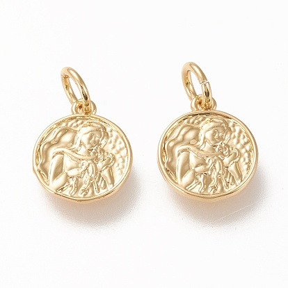 Encantos de bronce, para el día de la madre, con anillos de salto, larga duración plateado, plano redondo con mujer y bebé