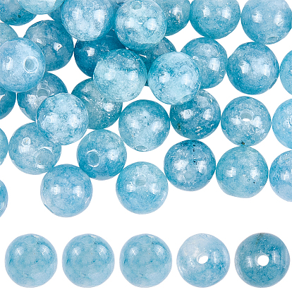 80 шт. окрашенных круглых бусин из натурального кварца, имитация аквамарин