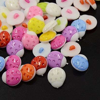 Acrylic Shank Buttons, 1-Hole, Dyed, Ladybug, Hole: 4x2mm