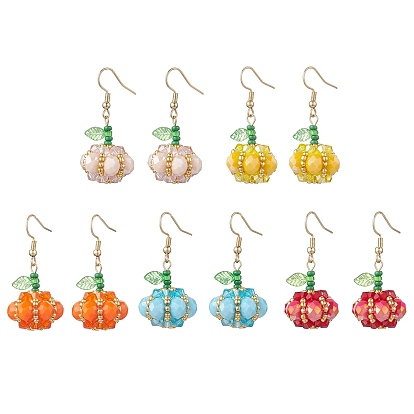 304 серьги-подвески в форме тыквы из нержавеющей стали, с акриловыми и стеклянными бусинами, золотые