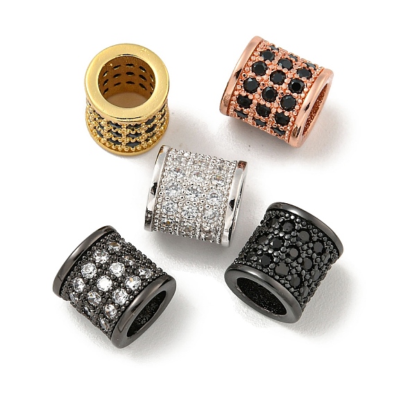 Латунные бусины с микропаве, прозрачные/черные европейские бусины с кубическим цирконием, без кадмия, без никеля и без свинца, колонка