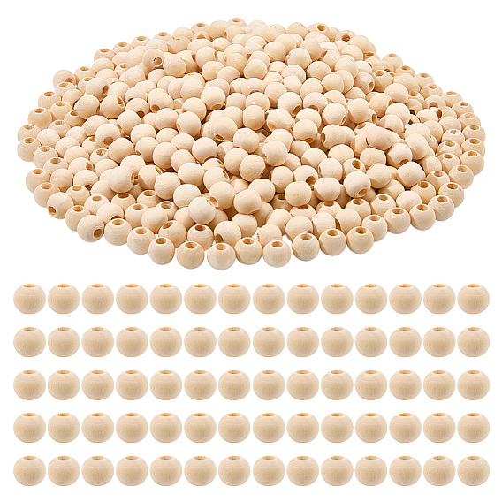 Unfinished Natural Wood European Beads, Lager Hole Beads, Round
