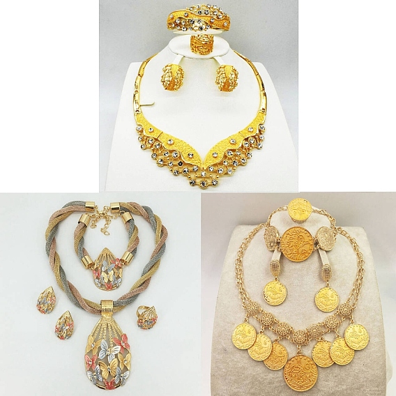 Сплав браслеты и серьги-гвоздики и ожерелья с подвесками и комплекты колец