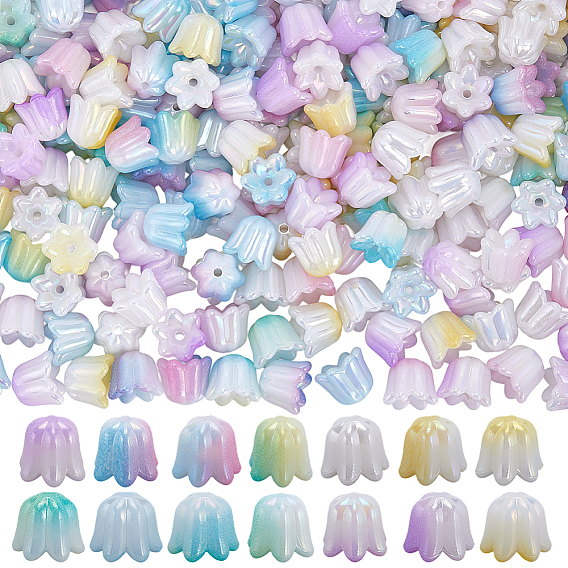 280шт 7 цвета акриловые бусины с переливающимся покрытием, цветок, градиент цвета