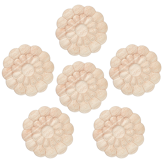 6шт. резные деревянные цветочные аппликации, неокрашенная накладка мебель украшения дома