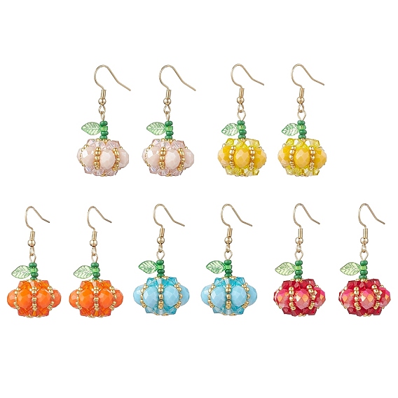 304 серьги-подвески в форме тыквы из нержавеющей стали, с акриловыми и стеклянными бусинами, золотые