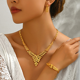 Luxurious Brass Flower Jewelry Set for Bride Wedding Formal Events, Bracelets & Earrings & Necklaces Set