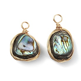 Подвески из натурального ушка / ракушки, Подвески-самородки, обмотанные медной проволокой