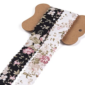 4 Yards 2 Colors Polyester Flower Printed Ribbon, for Gift Wrapping