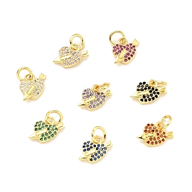 Rack Plating Brass Micro Pave Cubic Zirconia Charms, with Jump Rings, Cadmium Free & Lead Free, Golden, Arrow Through the Heart