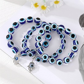 Vintage Evil Eye Bracelet with Fatima Hand Beads - Unique Hand Jewelry