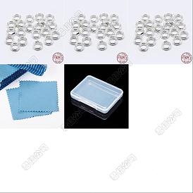 18Pcs 3 Styles 925 Sterling Silver Split Jump Rings, Double Loop Jump Rings, Round Rings, 1Pc Suede Fabric Square Silver Polishing Cloth