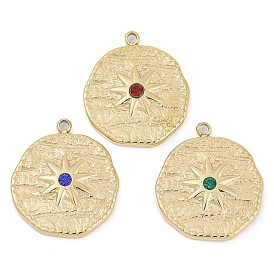 304 из нержавеющей стали горный хрусталь подвески, реальный 14 k позолоченный, плоский круглый с шармом в виде звезды