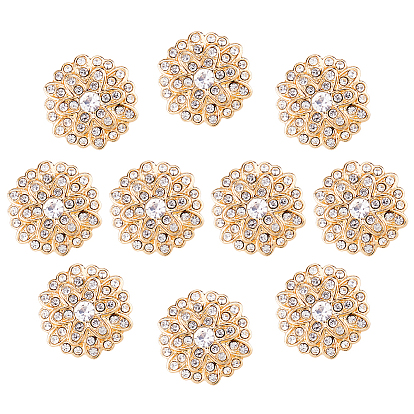 10 шт. 1 пуговицы из сплава со стразами и отверстиями, плоско-круглые