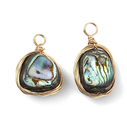 Подвески из натурального ушка / ракушки, Подвески-самородки, обмотанные медной проволокой