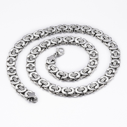 304 Stainless Steel Byzantine Chain Necklaces, with Lobster Claw Clasps