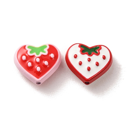 Baking Paint Alloy Beads, Heart with Strawberry