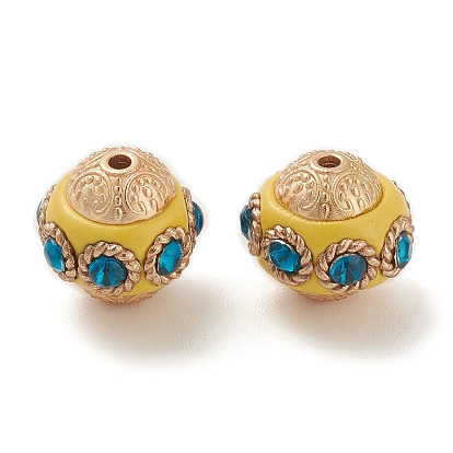 Handmade Indonesia Beads, with Alloy Findings and Rhinestone, Rondelle