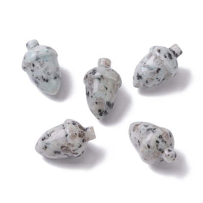 Natural Sesame Jasper/Kiwi Beads, No Hole/Undrilled, for Wire Wrapped Pendant Making, Filbert