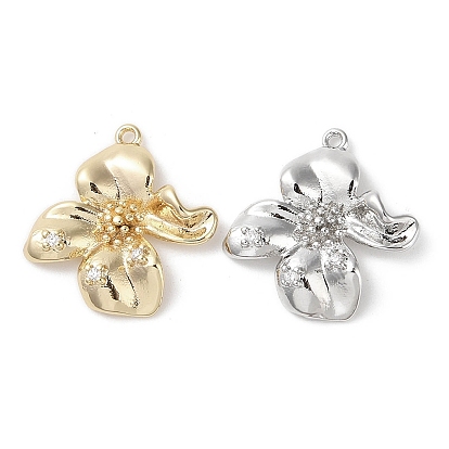 Латунные микропаве прозрачные подвески с фианитом, без кадмия, без никеля и без свинца, цветок