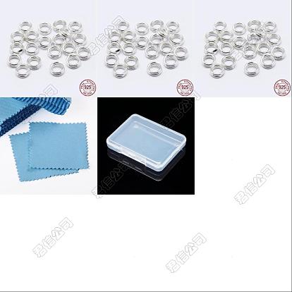 18Pcs 3 Styles 925 Sterling Silver Split Jump Rings, Double Loop Jump Rings, Round Rings, 1Pc Suede Fabric Square Silver Polishing Cloth