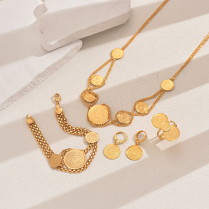 Винтажные латунные браслеты, серьги, ожерелья и кольца из золотых монет для женской вечеринки и банкета