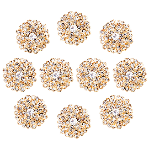 10 шт. 1 пуговицы из сплава со стразами и отверстиями, плоско-круглые