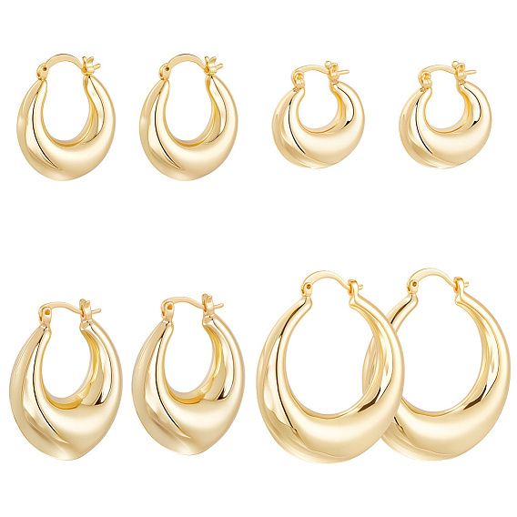 4 пары 4 стили массивные серьги-кольца из латуни с покрытием для женщин, без кадмия и без свинца