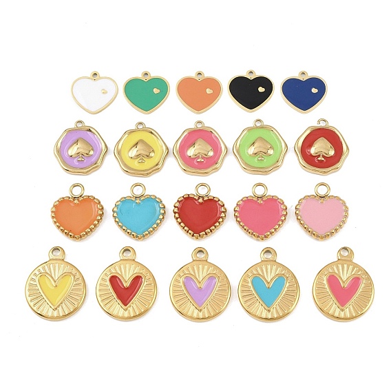 304 подвески из нержавеющей стали, сердце прелести, с эмалью, золотые