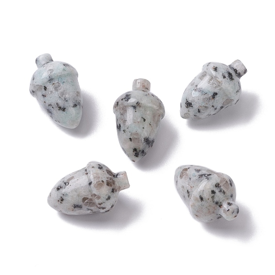 Natural Sesame Jasper/Kiwi Beads, No Hole/Undrilled, for Wire Wrapped Pendant Making, Filbert