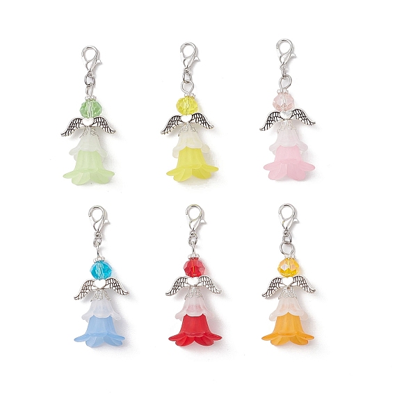 6шт. Цветочный ангел, акриловые и стеклянные подвески, украшения, Сплав с застежками когтя омара